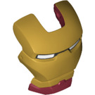 LEGO Donkerrood Iron Man Vizier met Gold Gezicht en Wit Ogen (10539 / 14035)