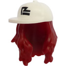LEGO Dark Red Long Wavy Hair with White Cap with Black Logo (66980)