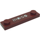 LEGO Dark Red Plate 1 x 4 with Two Studs with White 'INEOS' Sticker with Groove (41740)