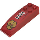 LEGO Donkerrood Helling 2 x 6 Gebogen met Bars en Gold Disc Sticker (44126)