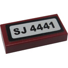 LEGO Dark Red Tile 1 x 2 with 'SJ 4441' Sticker with Groove (3069)