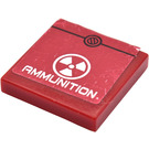 LEGO Dunkelrot Fliese 2 x 2 mit 'Ammunition' & Hazard Warning Aufkleber mit Nut (3068)