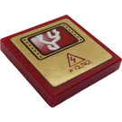 LEGO Dark Red Tile 2 x 2 with Electrical Danger Sign Sticker with Groove (3068)