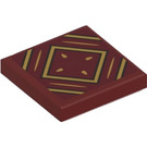 LEGO Dark Red Tile 2 x 2 with Gold Square and Lines Sticker with Groove (3068)