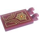 LEGO Dark Red Tile 2 x 3 with Horizontal Clips with Gold Lines and Hexagons Sticker (Thick Open 'O' Clips) (30350)