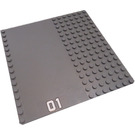 LEGO Dark Stone Gray Baseplate 16 x 16 with Driveway with "01" Sticker (30225)