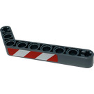 LEGO Dark Stone Gray Beam Bent 53 Degrees, 3 and 7 Holes with Danger Stripes Red and White (Model Left) Sticker (32271)