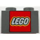 LEGO Dunkles Steingrau Backstein 1 x 2 mit LEGO Logo mit Unterrohr (3004)