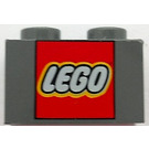 LEGO Tmavě kamenná šedá Kostka 1 x 2 s LEGO logo se spodní trubičkou (42481 / 50831)