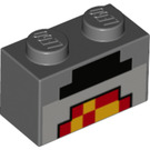 LEGO Dark Stone Gray Brick 1 x 2 with Minecraft Black, Red, and Yellow Blocks with Bottom Tube (3004)