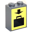 LEGO Dunkles Steingrau Backstein 1 x 2 x 2 mit Schwarz Lugage, Pfeil Aufkleber mit Innenachshalter (3245)