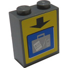 LEGO Dunkles Steingrau Backstein 1 x 2 x 2 mit Grau Lugage, Pfeil Aufkleber mit Innenachshalter (3245)