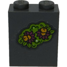 LEGO Dark Stone Gray Brick 1 x 2 x 2 with Orange and Magenta Flower with Green Leaves Sticker with Inside Axle Holder (3245)