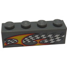 LEGO Dark Stone Gray Brick 1 x 4 with Checkered and Yellow pattern left side Sticker (3010)