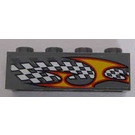 LEGO Dark Stone Gray Brick 1 x 4 with Checkered and Yellow pattern right side Sticker (3010)