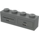 LEGO Dark Stone Gray Brick 1 x 4 with Pneumatics and Oil Sticker (3010)
