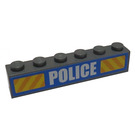 LEGO Donker Steengrijs Steen 1 x 6 met Politie en Geel Hazard Strepen Sticker (3009 / 30611)
