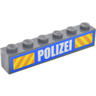 LEGO Donker Steengrijs Steen 1 x 6 met POLIZEI Sticker (3009)