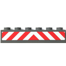 LEGO Dark Stone Gray Brick 1 x 6 with Red and White Danger Stripes Sticker (3009)
