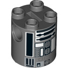 LEGO Donker steengrijs Steen 2 x 2 x 2 Rond met R2-Q2 Astromech Droid Body met ashouder aan de onderzijde, X-vorm en +-oriëntatie (30361 / 39496)