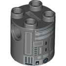 LEGO Mørk stengrå Klods 2 x 2 x 2 Rund med R3-S1 Astromech Droid Legeme med bundakselholder 'x' Form '+' Retning (30361 / 32829)