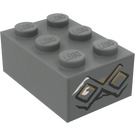 LEGO Donker Steengrijs Steen 2 x 3 met 2 Runes (Wit Top Links) Sticker (3002)