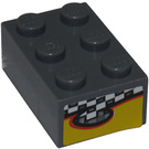 LEGO Dark Stone Gray Brick 2 x 3 with Checkered and Yellow Pattern Sticker (3002)