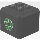 LEGO Gris pierre foncé Brique 3 x 3 x 2 Cube avec 2 x 2 Goujons sur Haut avec Green Recycling Arrows (Both Sides) Autocollant (66855)
