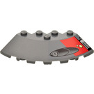 LEGO Gris pierre foncé Brique 6 x 6 Rond (25°) Coin avec rouge Carré et Launcher (Droite) Autocollant (95188)