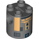 LEGO Dark Stone Gray Cylinder 2 x 2 x 2 Robot Body with Metallic Gold (R8-B7) (Undetermined) (95081)