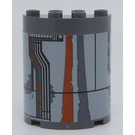 LEGO Gris pierre foncé Cylindre 2 x 4 x 4 Demi avec Circuit, grise Verticale Modèle La gauche Autocollant (6218)