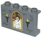 LEGO Dark Stone Gray Panel 1 x 4 x 2 with Torches and Woman with Goblet Sticker (14718)