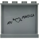 LEGO Dark Stone Gray Panel 1 x 4 x 3 with 'APU' Heart 'MANJULA' Graffiti Sticker with Side Supports, Hollow Studs (35323)
