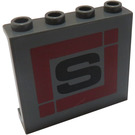 LEGO Donker Steengrijs Paneel 1 x 4 x 3 met Zwart 'S' in Dark Rood Vierkant Sticker met zijsteunen, holle noppen (35323)