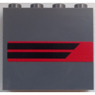 LEGO Dark Stone Gray Panel 1 x 4 x 3 with Two Black Stripes on Red Background (Left) Sticker with Side Supports, Hollow Studs (60581)