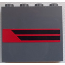 LEGO Gris pierre foncé Panneau 1 x 4 x 3 avec Deux Noir Rayures sur rouge Background (Droite) Autocollant avec supports latéraux, tenons creux (60581)