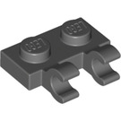 LEGO Dark Stone Gray Plate 1 x 2 with Horizontal Clips (Open 'O' Clips) (49563 / 60470)