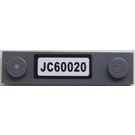 LEGO Dark Stone Gray Plate 1 x 4 with Two Studs with "JC60020" Sticker without Groove (92593)