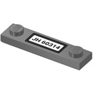 LEGO Dark Stone Gray Plate 1 x 4 with Two Studs with 'JH 60314' Sticker with Groove (41740)