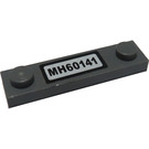 LEGO Dark Stone Gray Plate 1 x 4 with Two Studs with 'MH60141' License Plate Sticker without Groove (92593)