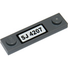 LEGO Dark Stone Gray Plate 1 x 4 with Two Studs with "SJ 4207" Sticker without Groove (92593)