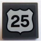 LEGO Dark Stone Gray Roadsign Clip-on 2 x 2 Square with '25' Sticker with Open 'O' Clip (15210)