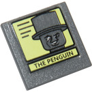 LEGO Donker Steengrijs Roadsign Clip-Aan 2 x 2 Vierkant met Zwart Lines Aan Geel Background en 'THE PENGUIN' Portrait Sticker met Open 'O'-clip (15210)