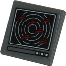 LEGO Dark Stone Gray Roadsign Clip-on 2 x 2 Square with Computer Screen with White Concentric Circles, and 6 Red Shapes Sticker with Open 'O' Clip (15210)