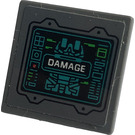 LEGO Dark Stone Gray Roadsign Clip-on 2 x 2 Square with Display Screen, 'DAMAGE', Tumbler Sticker with Open 'O' Clip (15210)