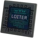 LEGO Dark Stone Gray Roadsign Clip-on 2 x 2 Square with Display Screen, 'LOITER', Diagrams Sticker with Open 'O' Clip (15210)