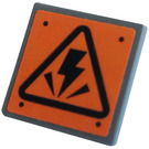 LEGO Dark Stone Gray Roadsign Clip-on 2 x 2 Square with Electricity Danger Sign Sticker with Open 'O' Clip (15210)