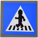 LEGO Dark Stone Gray Roadsign Clip-on 2 x 2 Square with Minifigure on Zebra Crossing Sticker with Open 'U' Clip (15210)