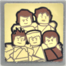 LEGO Donker Steengrijs Roadsign Clip-Aan 2 x 2 Vierkant met Ninjago minifigures Sticker met Open 'O'-clip (15210)
