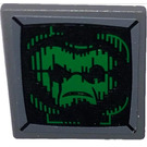 LEGO Dunkles Steingrau Roadsign Clip-auf 2 x 2 Platz mit Screen mit Green Gesicht Aufkleber mit offenem 'O' Clip (15210)